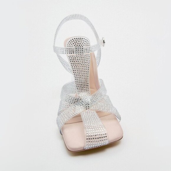 NWT Zara transparent rhinestone embellished vinyl heeled cage strappy sandals, 8 - Picture 4 of 12